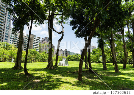 Panoramic view of Sculpture Park at the Kaohsiung Museum of Fine Arts in Taiwan. It's located in the Neiweipi Cultural Park Area of Kaohsiung. Panoramic view of Sculpture Park at the Kaohsiung Museum of Fine Arts in Taiwan. It's located in the Neiweipi Cultural Park Area of Kaohsiung. 137563612