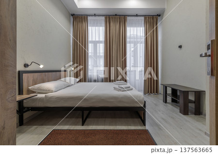 Modern Double Room in Minimalist Hostel with Large Windows 137563665