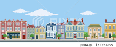 House Buildings Old City Street Scene Illustration 137563899