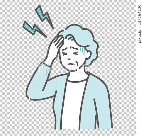 插圖描繪了一位老年婦女（祖母）頭痛發燒的情景。 137564130