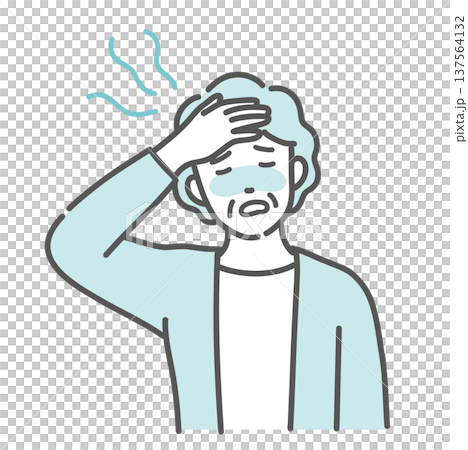 插圖描繪了一位老年婦女(祖母)出現潮熱和發燒症狀。 插圖描繪了一位老年婦女(祖母)出現潮熱和發燒症狀。 137564132