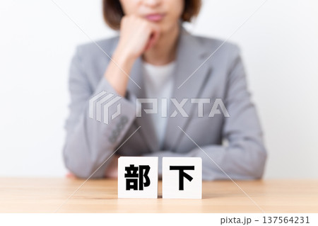 部下のブロックと悩むスーツ姿のミドル女性 137564231