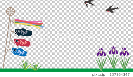 Carp streamers, irises, and swallows in early summer frame background illustration material 137564347