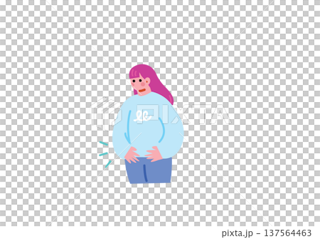 一幅描繪女性胃部不適的插圖 137564463