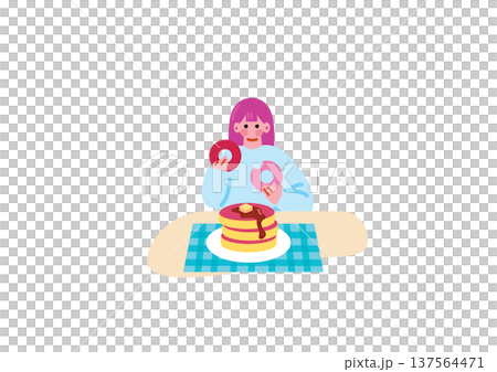Illustration of a woman overeating 137564471