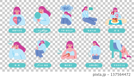 Illustration set of a woman suffering from PMS 137564472