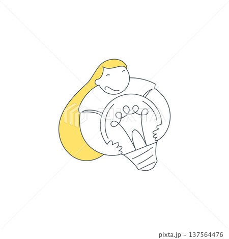 A Woman Nurturing A Brilliant Creative Idea With A Lightbulb Vector Illustration 137564476