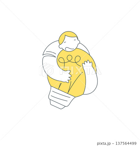 A Man Greedily Hugs A Big Light Bulb Creative Idea Vector Illustration 137564499