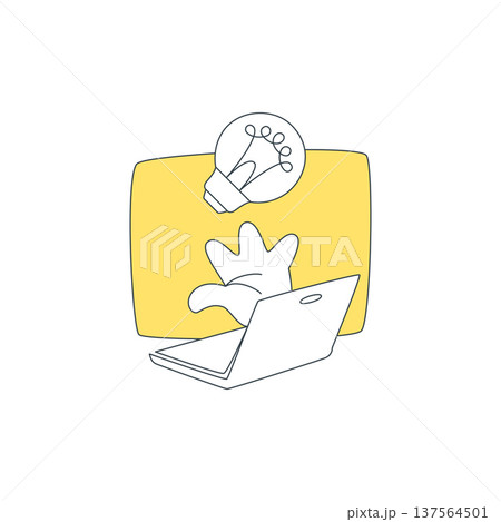 A Hand From Laptop Throws A Light Bulb Creative Idea Vector Illustration A Hand From Laptop Throws A Light Bulb Creative Idea Vector Illustration 137564501