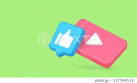 Social Media Like And Play Icons 3d Banner Template Vector Illustration. 137564518