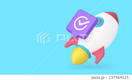 Startup Project Launch Success Rocket 3d Banner Template Vector Illustration. 137564525