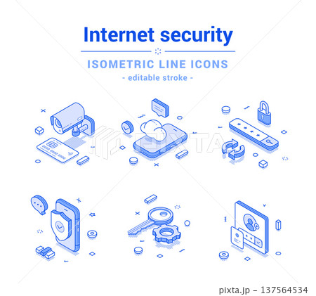 Internet security data protection password login outline line isometric icon set vector 137564534