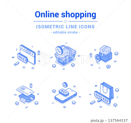 Online shopping sale web delivery digital wallet mobile app outline line isometric icon set vector 137564537