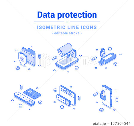 Personal account user data protection security outline line isometric icon set vector illustration 137564544