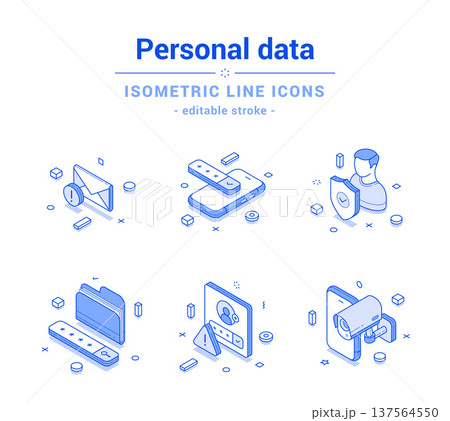 Personal data security digital information protection outline line isometric icon set vector 137564550