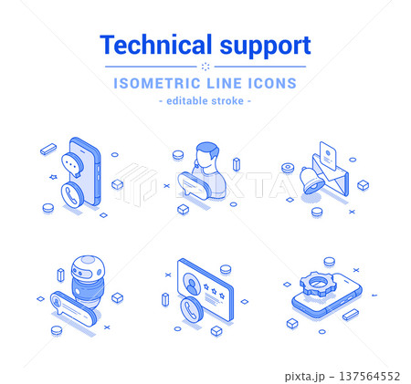Customer technical support call center hotline helpline outline line isometric icon set vector 137564552