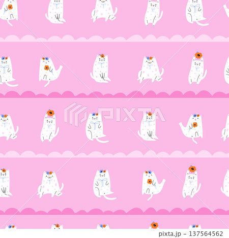Cute white cat seamless pattern for textile, wrapping paper Cute white cat seamless pattern for textile, wrapping paper 137564562