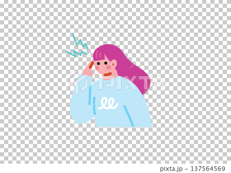 Illustration of a woman suffering from a headache Illustration of a woman suffering from a headache 137564569