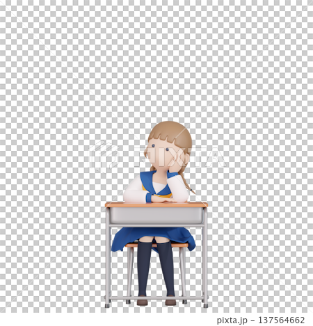 3DCG | 女學生坐著思考 137564662