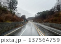 雨の山間道路 濡れたアスファルトの地方道路風景 137564759