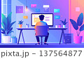 在宅勤務でオンラインチャットを使って作業するリモートワークのデジタルワークスペース 137564877