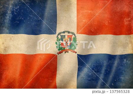 Old vintage flag of Dominican Republic, worn and stained Old vintage flag of Dominican Republic, worn and stained 137565328
