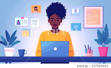 オンラインチームとつながる在宅勤務のリモートワークとデジタルコラボレーション 137565422