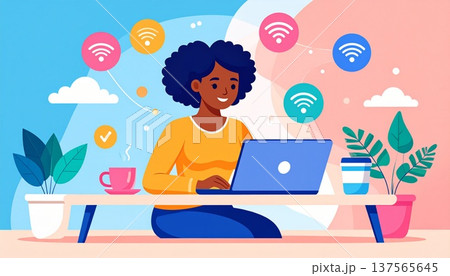 ノートパソコンでオンラインコミュニケーションを行う在宅ワークのフリーランス 137565645