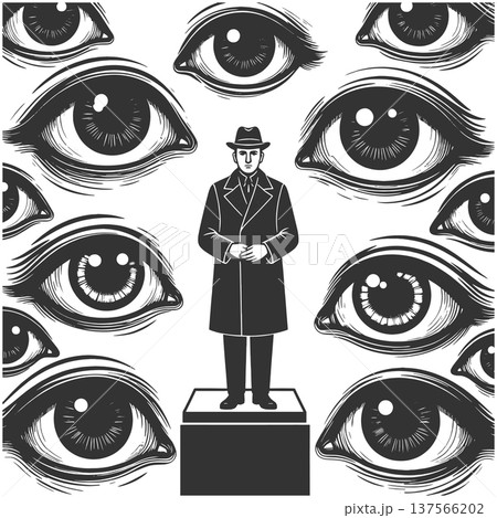 Man Surrounded By Watching Eyes Imposter Syndrome 137566202