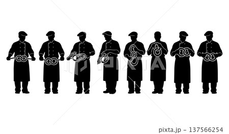 Black Solid Bakers Twisting Pretzels Set of Six on White Background Black Solid Bakers Twisting Pretzels Set of Six on White Background 137566254