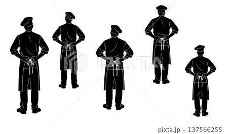 Black Solid Bakers Tying Aprons Set of Six on White Background 137566255