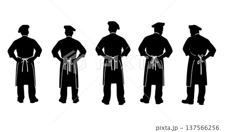 Black Solid Bakers Tying Aprons Set of Six on White Background Black Solid Bakers Tying Aprons Set of Six on White Background 137566256