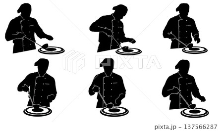 Black Solid Bakers Spreading Pizza Sauce Set of Six on White Background 137566287