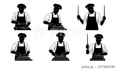 Black Solid Bakers Sharpening Knives Set of Six on White Background 137566294