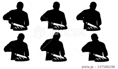 Black Solid Bakers Slicing Bread Loaves Set of Six on White Background 137566296
