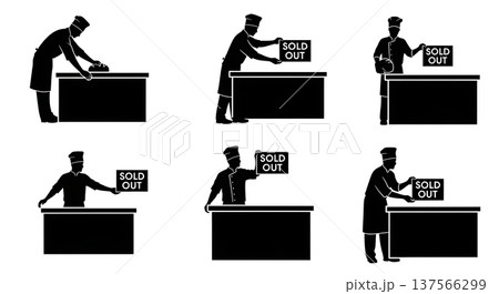 Black Solid Bakers Placing Sold Out Signs Set of Six on White Background 137566299