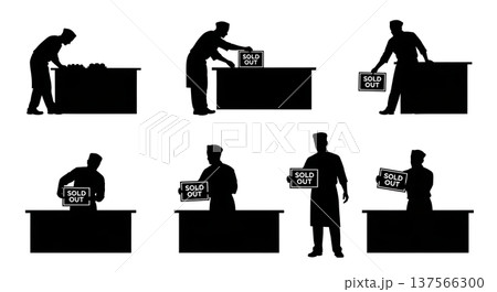 Black Solid Bakers Placing Sold Out Signs Set of Six on White Background 137566300