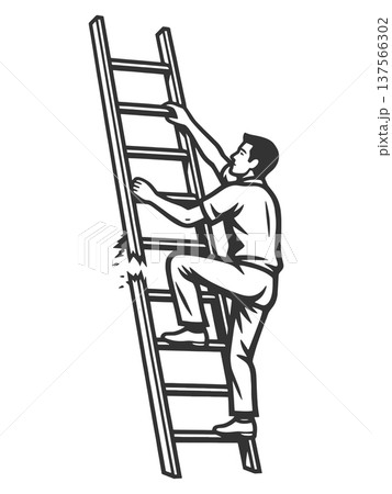 Man Climbing Broken Ladder Success Challenge Man Climbing Broken Ladder Success Challenge 137566302