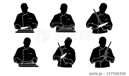 Black Solid Bakers Sharpening Knives Set of Six on White Background 137566308