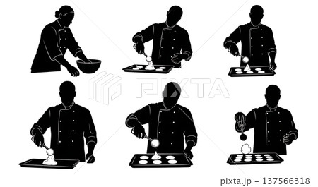 Black Solid Bakers Scooping Cookie Dough Set of Six on White Background 137566318