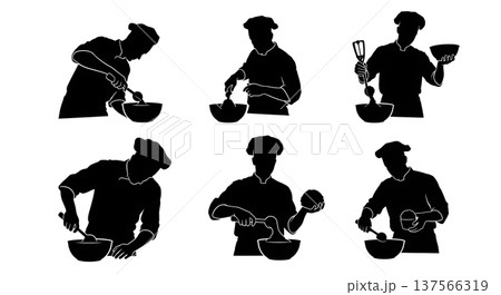 Black Solid Bakers Scooping Cookie Dough Set of Six on White Background 137566319