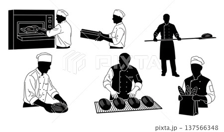 Black Solid Bakers Removing Bread from Pans Set of Six on White Background 137566348