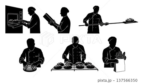 Black Solid Bakers Removing Bread from Pans Set of Six on White Background 137566350