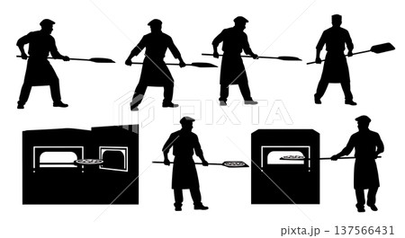 Black Solid Bakers Using Pizza Peels Set of Six on White Background 137566431