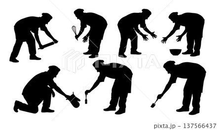 Black Solid Bakers Picking Up Utensils Set of Six on White Background 137566437
