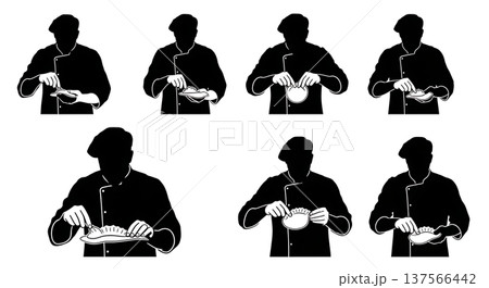 Black Solid Bakers Pinching Dumplings Set of Six on White Background 137566442