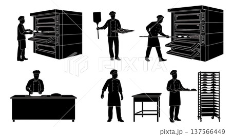Black Solid Bakers Loading Ovens Set of Six on White Background Black Solid Bakers Loading Ovens Set of Six on White Background 137566449