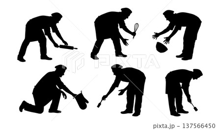 Black Solid Bakers Picking Up Utensils Set of Six on White Background 137566450