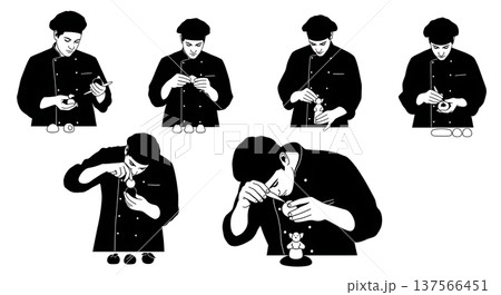 Black Solid Bakers Molding Marzipan Set of Six on White Background 137566451