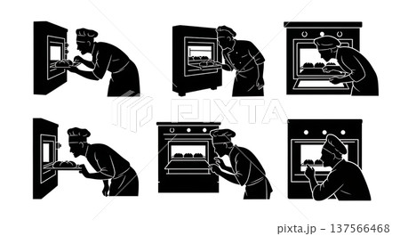 Black Solid Bakers Looking into Ovens Set of Six on White Background 137566468